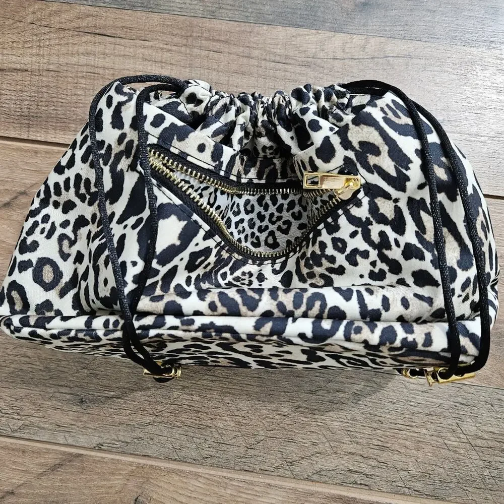 Chico's Black and Cream Animal Print Cosmetic Bag Travel‎